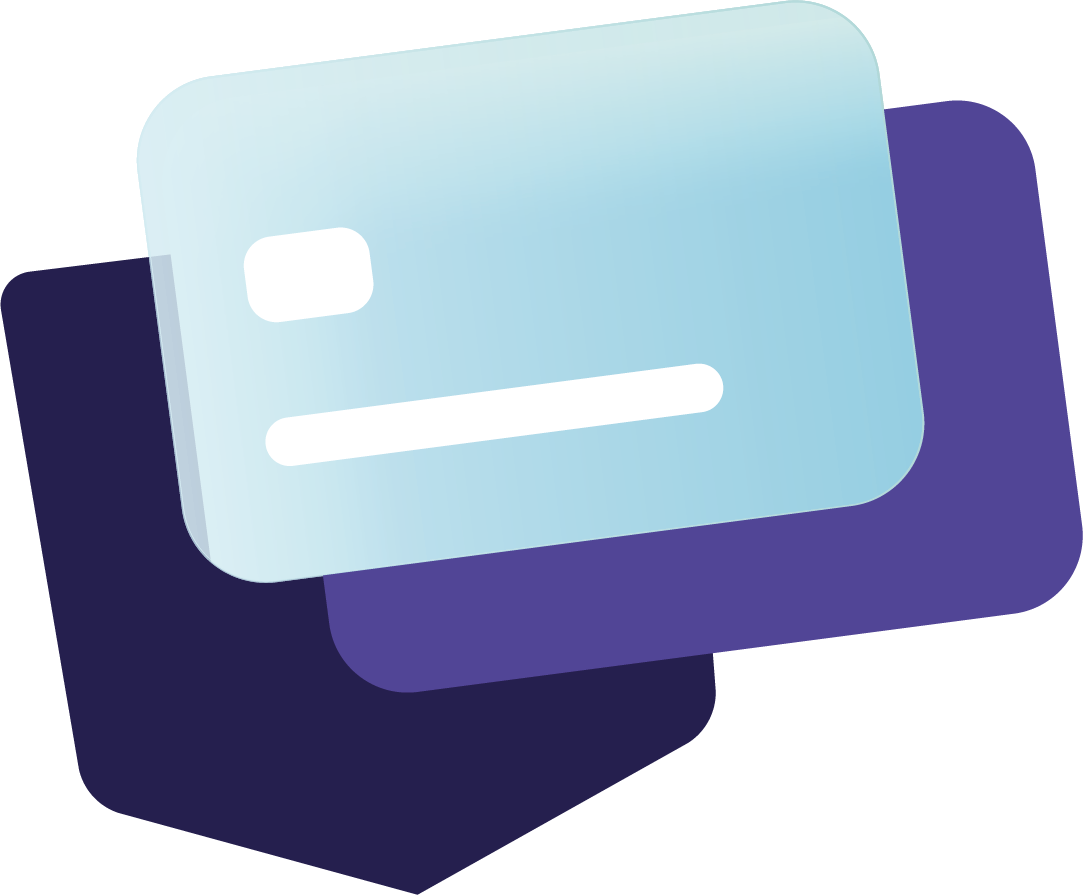 Blue and Purple Illustrations of Two Bank Cards Places on Top of Eachother.